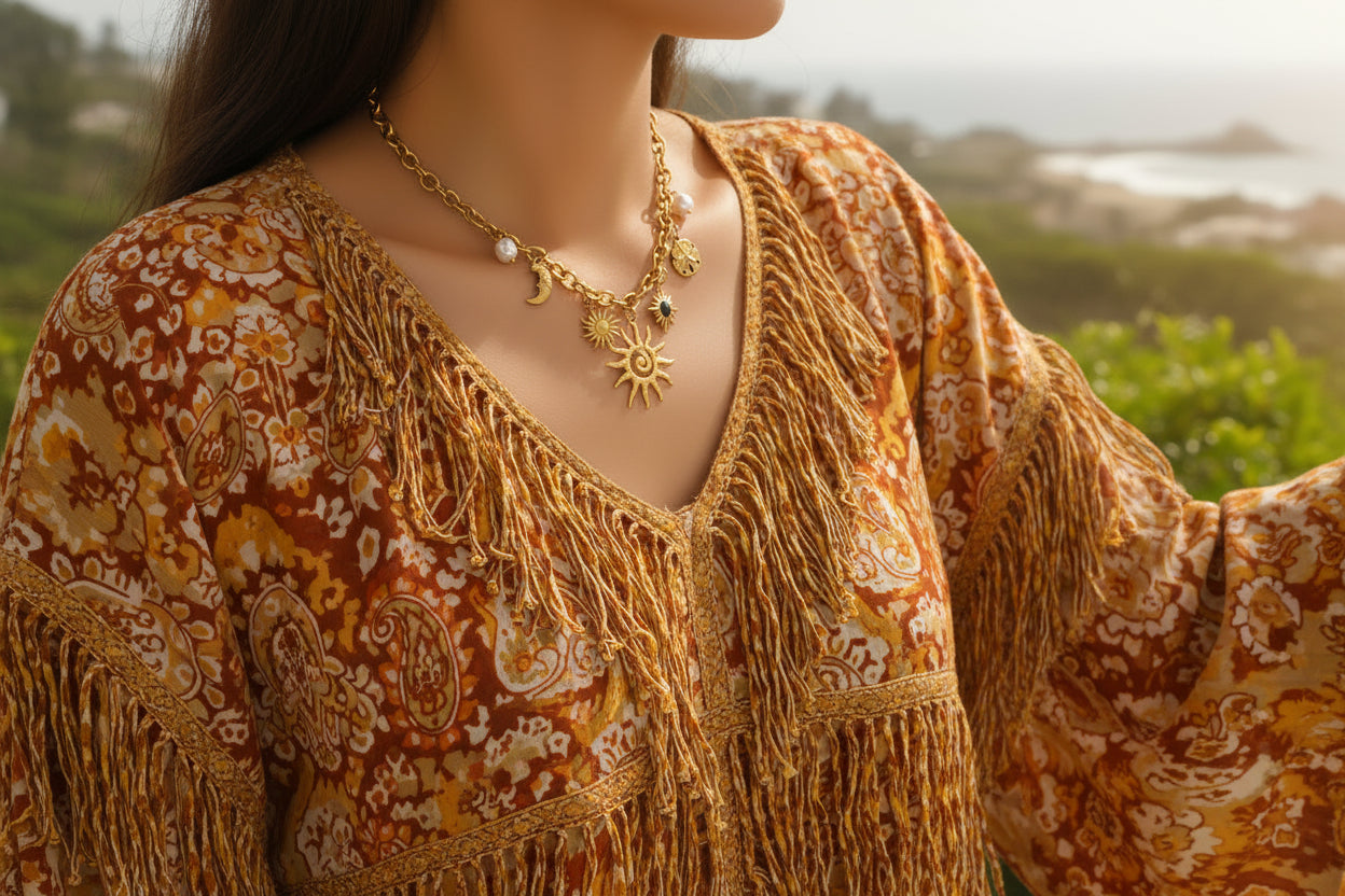 Gold Celestial Charm Necklace - Sun Moon & Stars