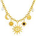 Gold Celestial Charm Necklace - Sun Moon & Stars