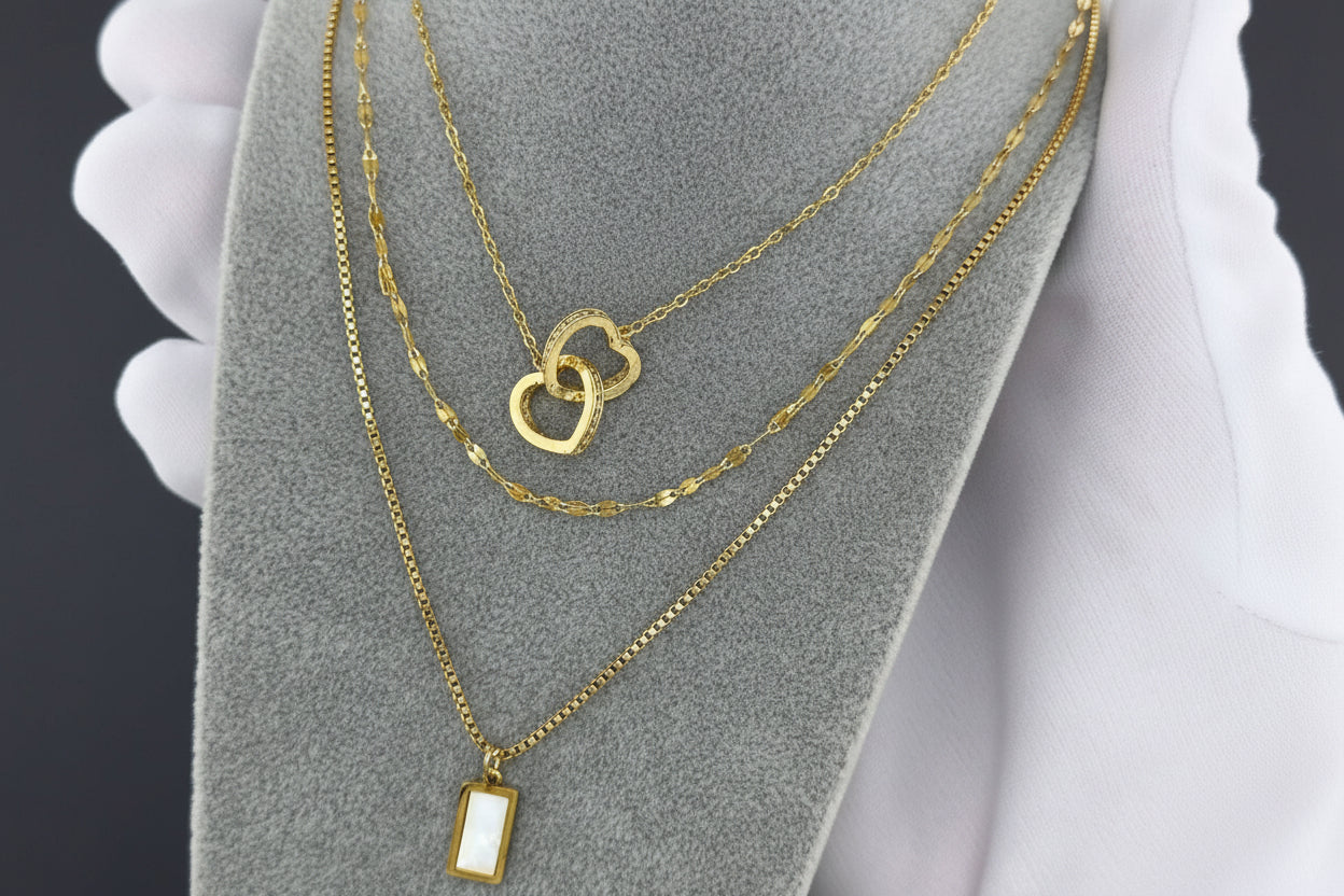 Gold Interlocking Hearts Necklace - Love Symbol Pendant