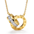 Gold Roman Numeral Interlocking Rings Necklace