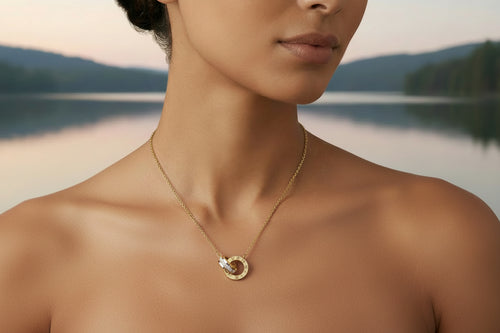 Gold Roman Numeral Interlocking Rings Necklace