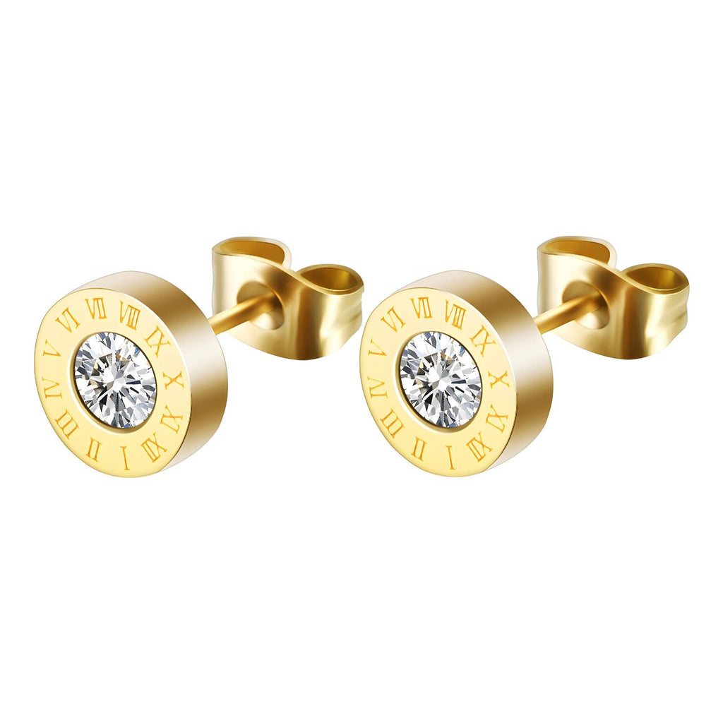 Gold Roman Numeral Stud Earrings - Crystal Centre