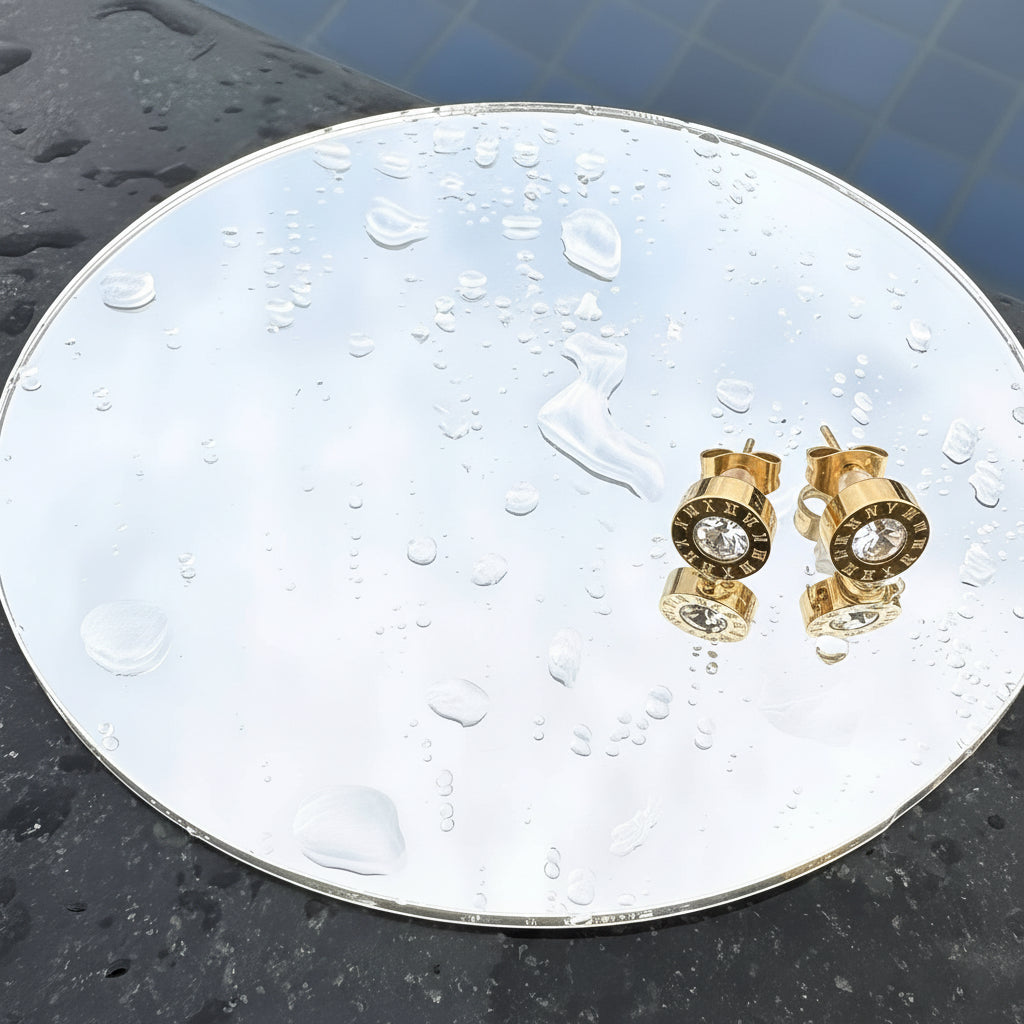 Gold Roman Numeral Stud Earrings - Crystal Centre