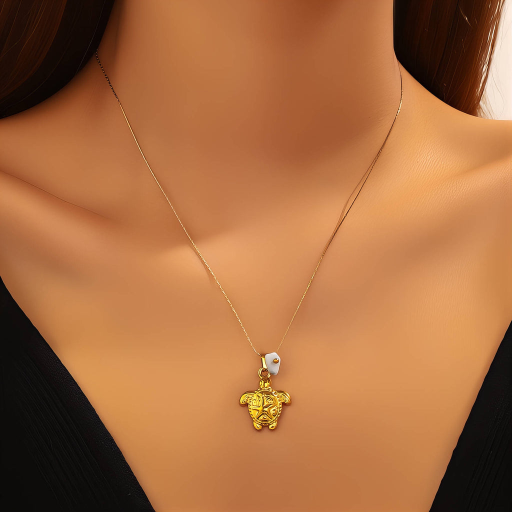 Gold Sea Turtle Necklace - Ocean Life Pendant