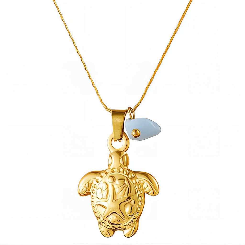 Gold Sea Turtle Necklace - Ocean Life Pendant