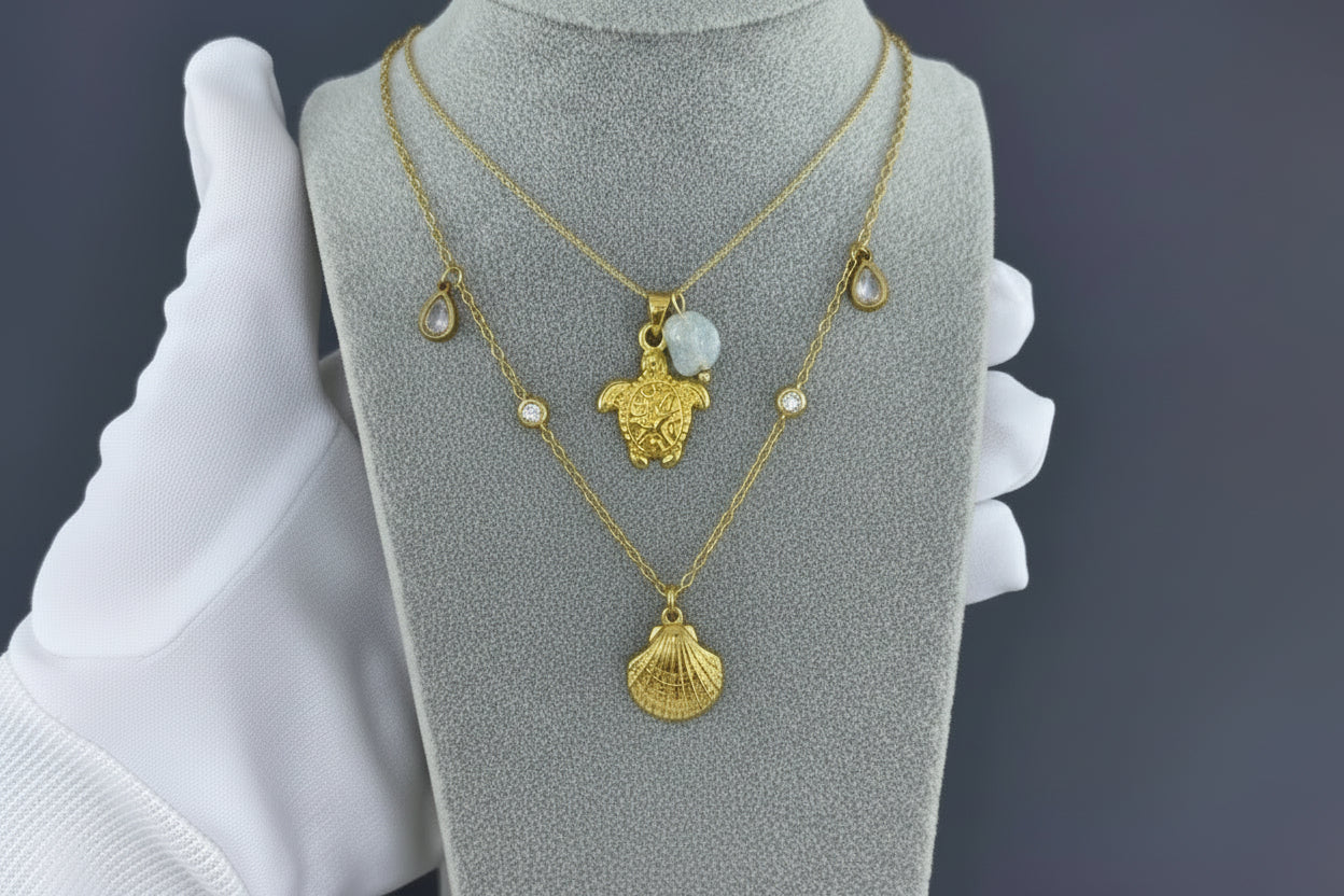 Gold Sea Turtle Necklace - Ocean Life Pendant