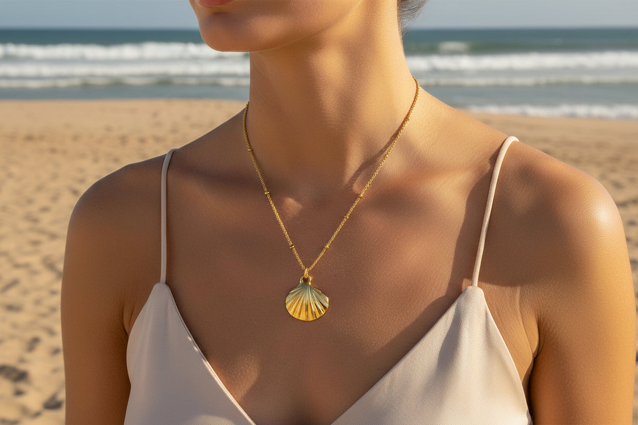 Gold Seashell Necklace - Coastal Charm Pendant
