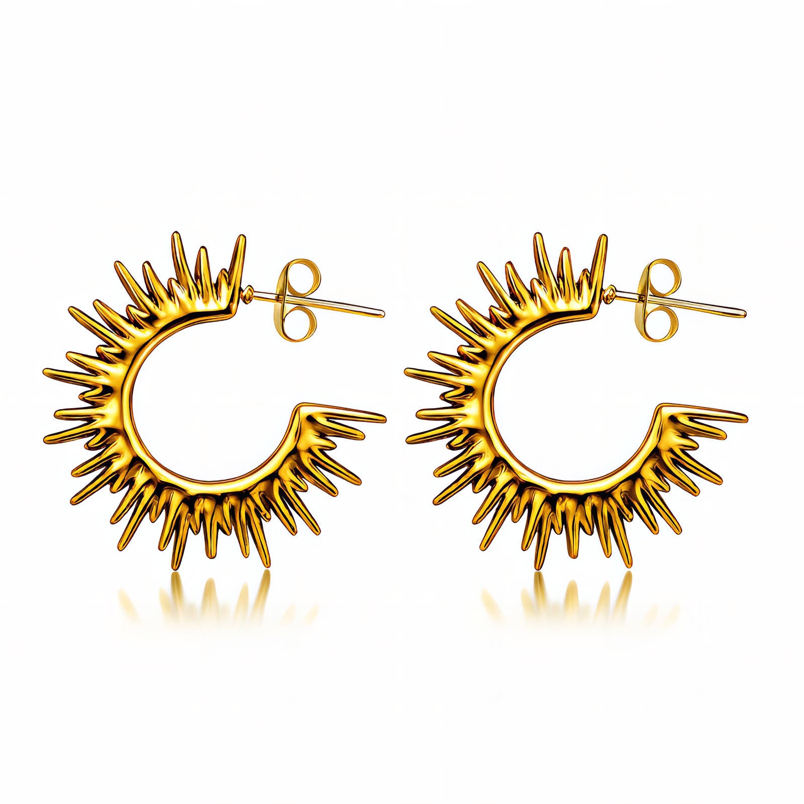 Gold Sunburst Hoop Earrings - Radiant Spike Design