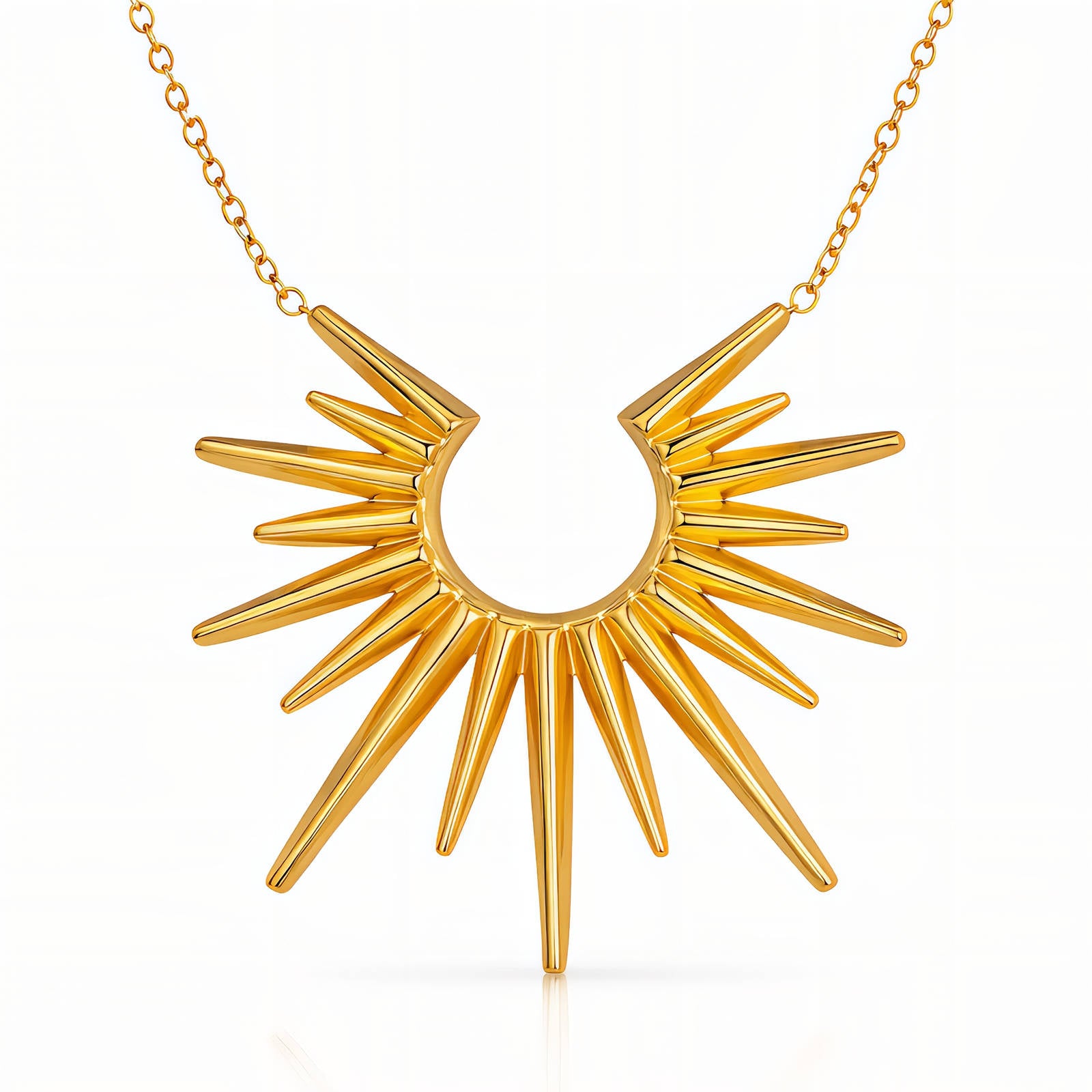 Gold Sunburst Statement Necklace - Bold Spike Design
