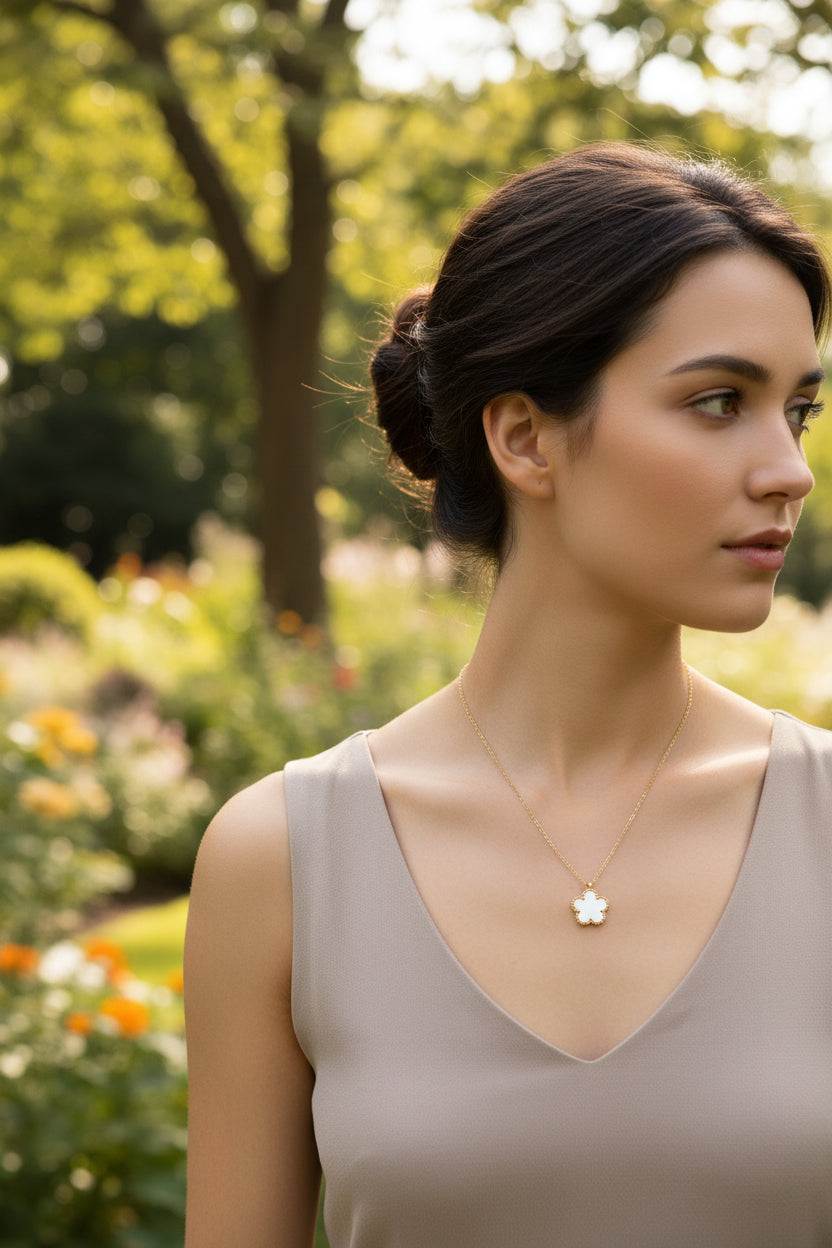 White Clover Flower Necklace - Lucky Charm Pendant