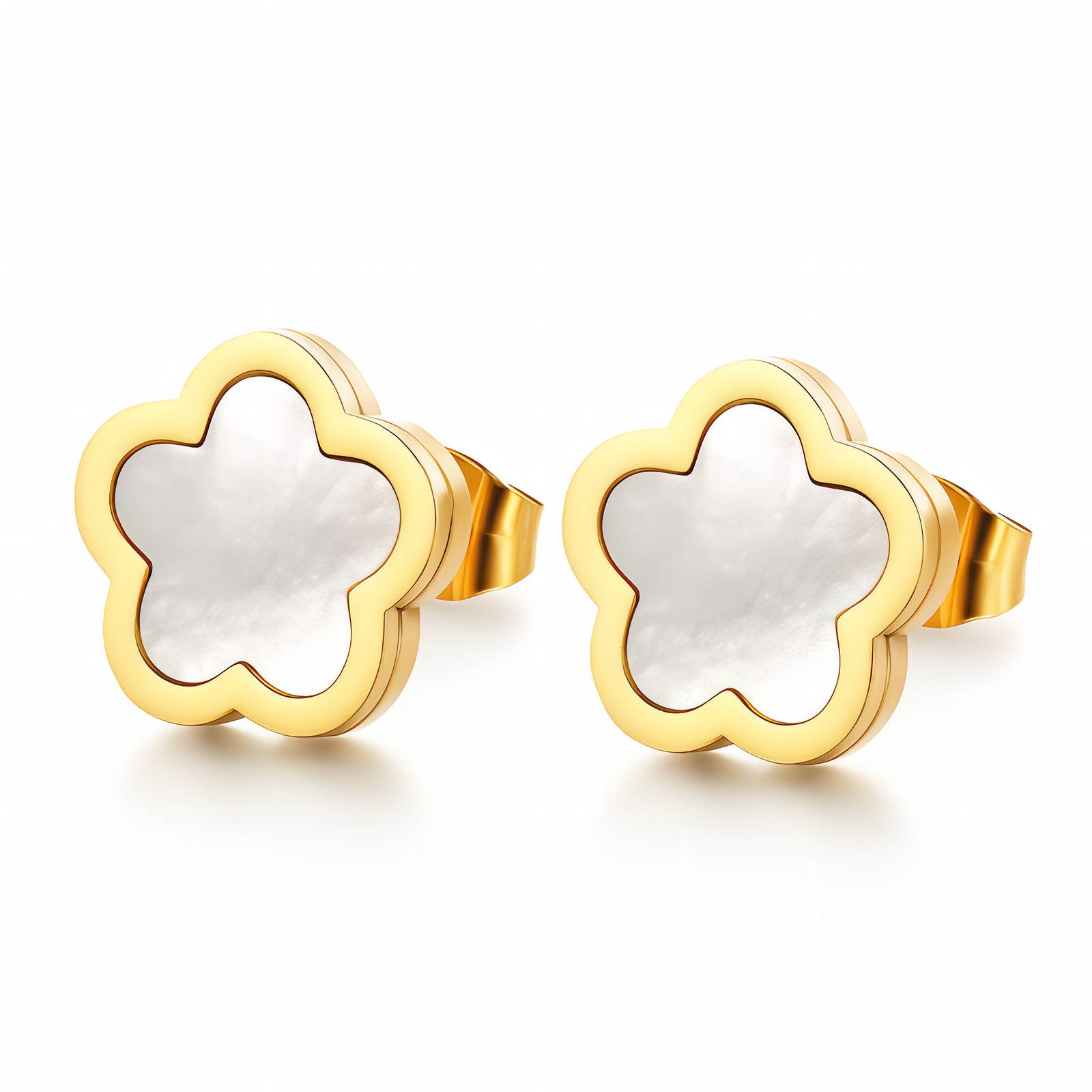 White Flower Stud Earrings - Clover Design