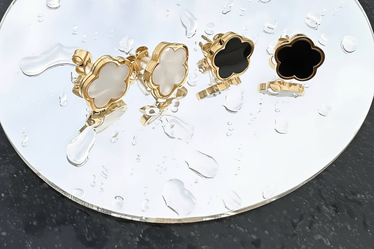 White Flower Stud Earrings - Clover Design