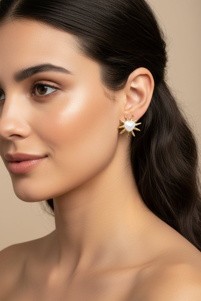 White Sun Stud Earrings - Radiant Gold