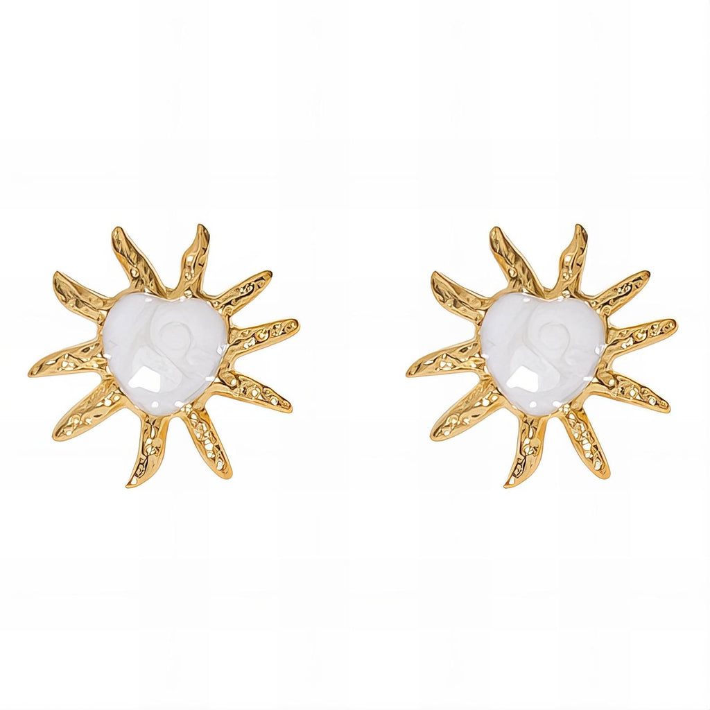 White Sun Stud Earrings - Radiant Gold